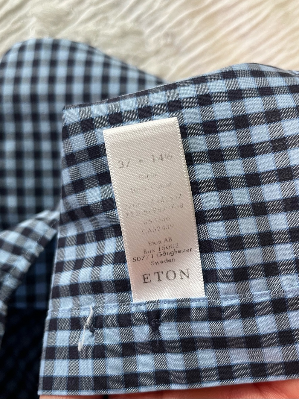 Eton Navy and Blue Gingham Slim Fit Dress Shirt - Picture 5 of 5